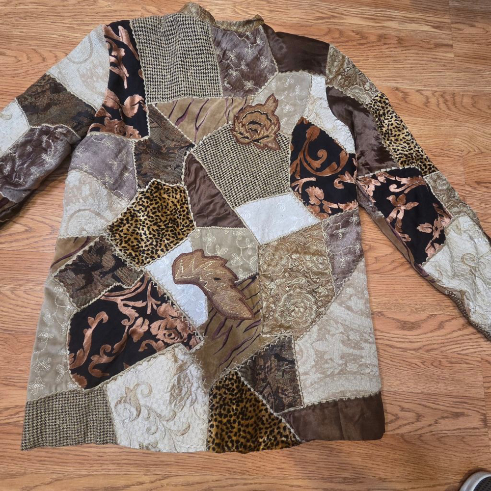 Indigo Moon Patchwork Jacket L Brown Beige - image 2